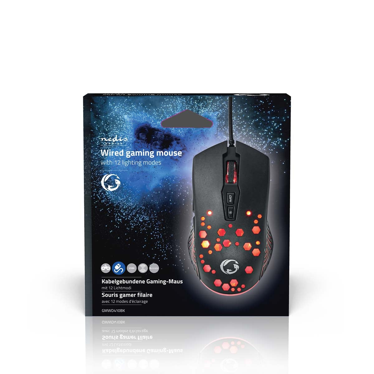 Gaming Mouse | Wire bound | 800 / 1200 / 2400 / 3200 / 4800 / 7200 dpi | Adjustable DPI | Number of buttons: 7 | Programmable buttons | Right-handed | 1.50 m | RGB
