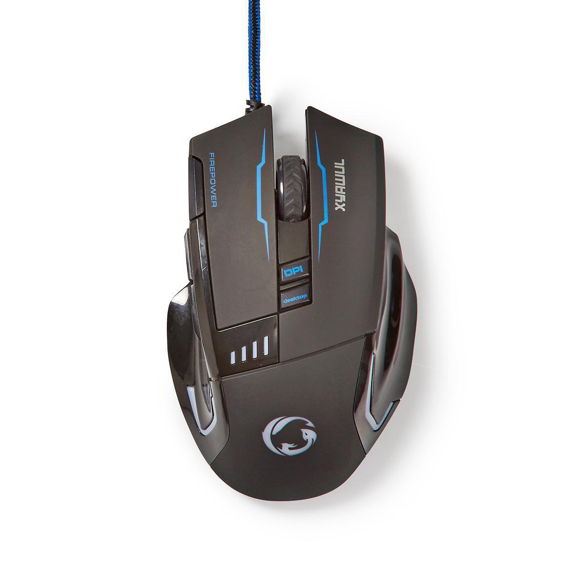 Gaming Mouse | Wire bound | 800 / 1600 / 2400 / 4000 dpi | Adjustable DPI | Number of buttons: 8 | Programmable buttons | Right-handed | 1.50 m | LEDs