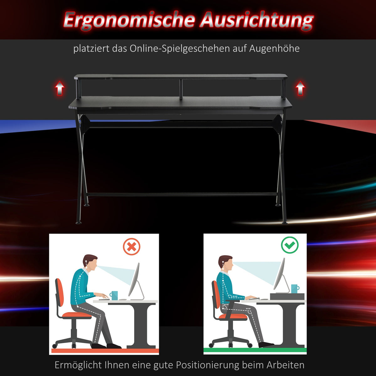 Gaming Table Desk Headphone Hook Steel + Mdf Black 120X60X90Cm