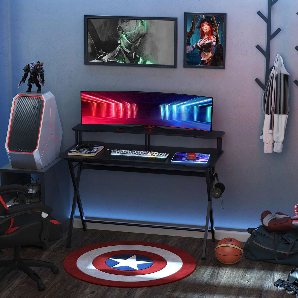 Gaming Table Desk Headphone Hook Steel + Mdf Black 120X60X90Cm