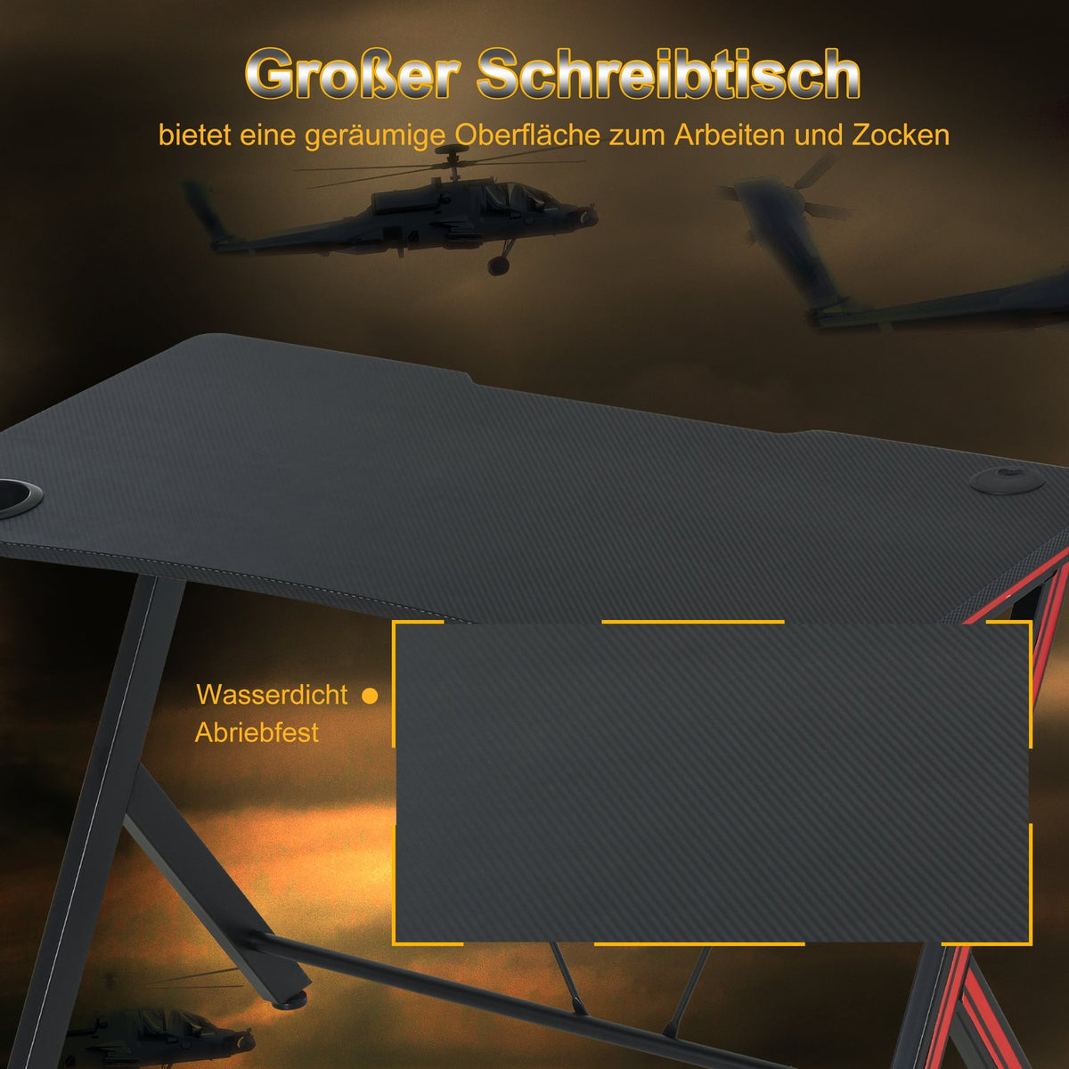 Gaming Table Desk With Headphone Hook And Cup Holder, Steel + Mdf, Black, 105X55X75Cm