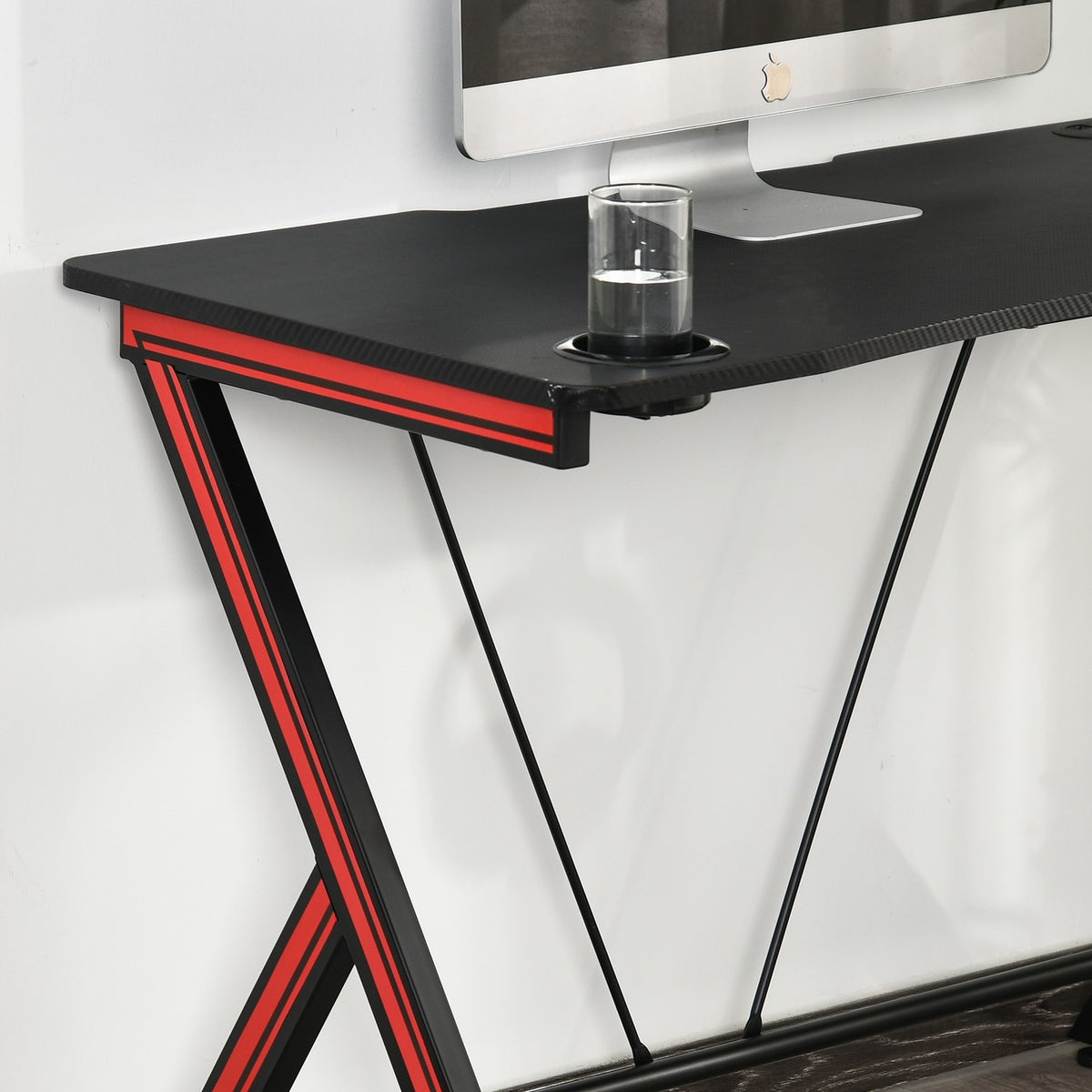 Gaming Table Desk With Headphone Hook And Cup Holder, Steel + Mdf, Black, 105X55X75Cm