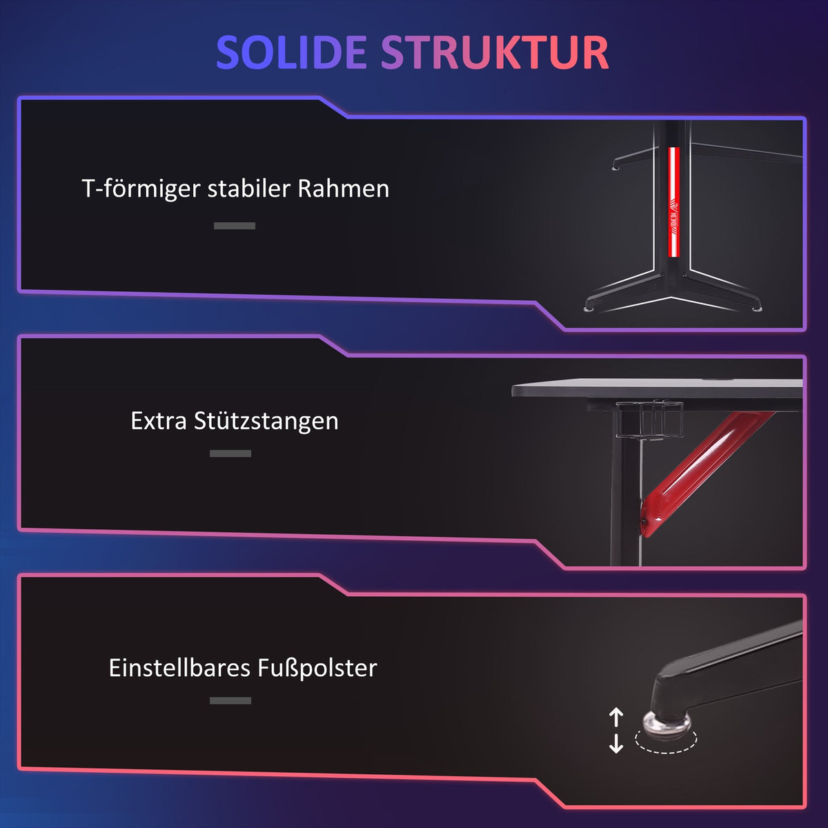 Gaming Table Pc Table Desk With Headphone Hook & Cup Holder, Metal Mdf, Black+Red, 157X111.8X74Cm