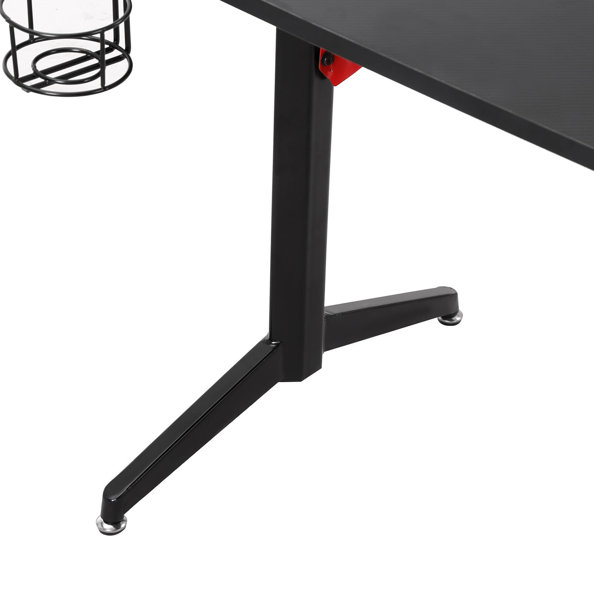 Gaming Table Pc Table Desk With Headphone Hook & Cup Holder, Metal Mdf, Black+Red, 157X111.8X74Cm