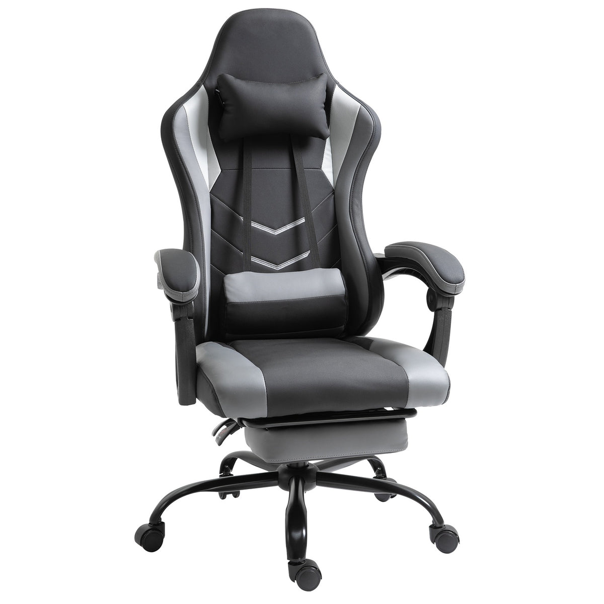 Gaming chair, height adjustable including headrest, adjustable lumbar cushion with footrests, ergonomic, up to 120 kg, black