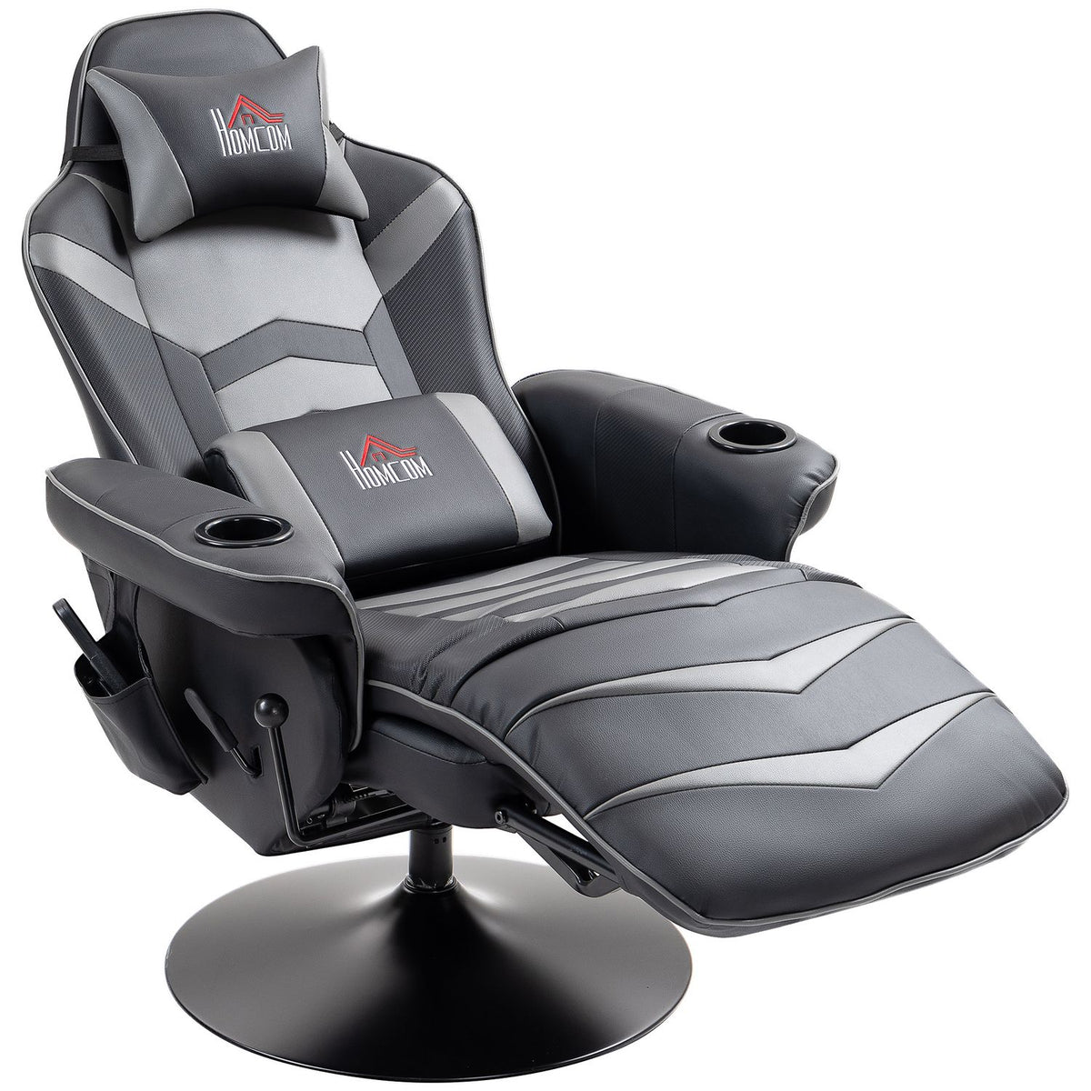 Gaming chair with massage, 360° rotation, 6 massage points, footrest, removable headrest, artificial leather, 79.5 x 82.5 x 111.5 cm, greyAoso