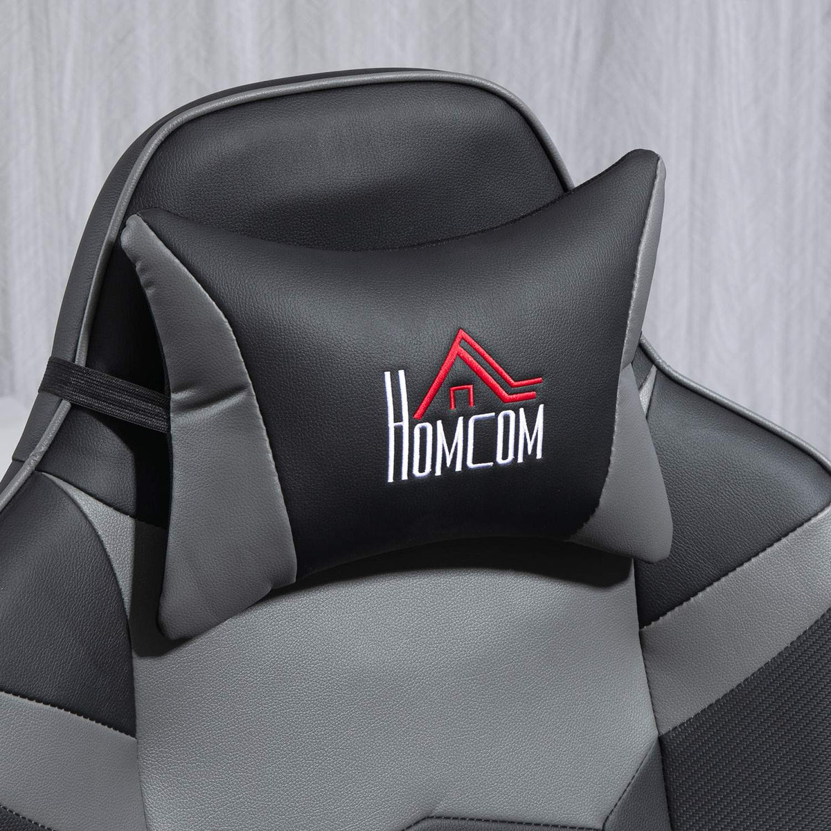 Gaming chair with massage, 360° rotation, 6 massage points, footrest, removable headrest, artificial leather, 79.5 x 82.5 x 111.5 cm, greyAoso
