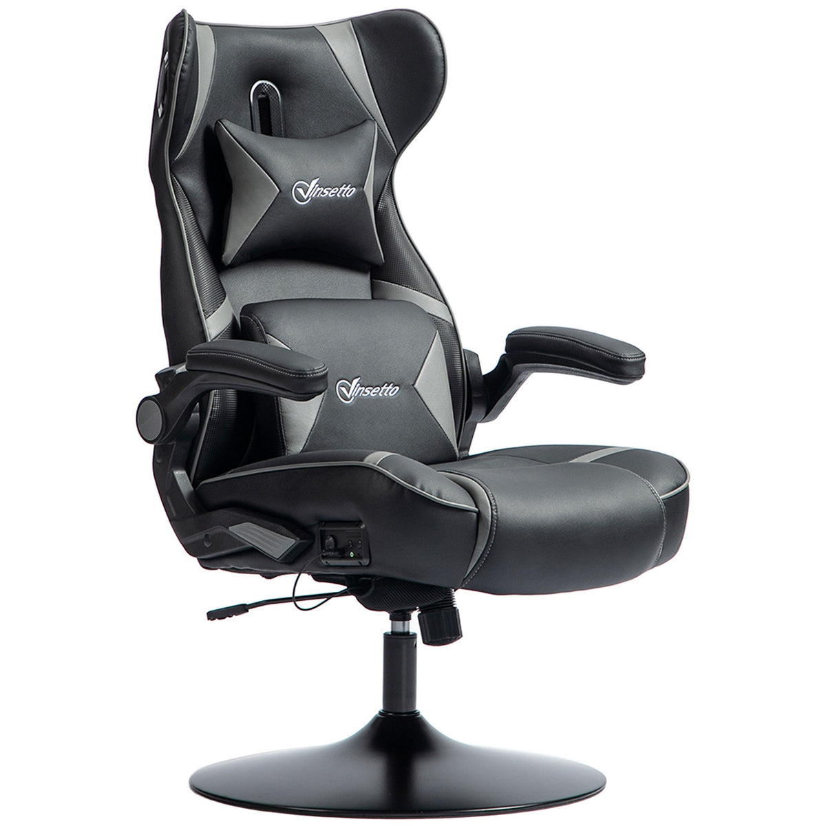 Gaming chair with rocker and leg function, ergonomic computer chair, height-adjustable, rotating desk chair with speaker, load capacity up to 120 kg, black + gray