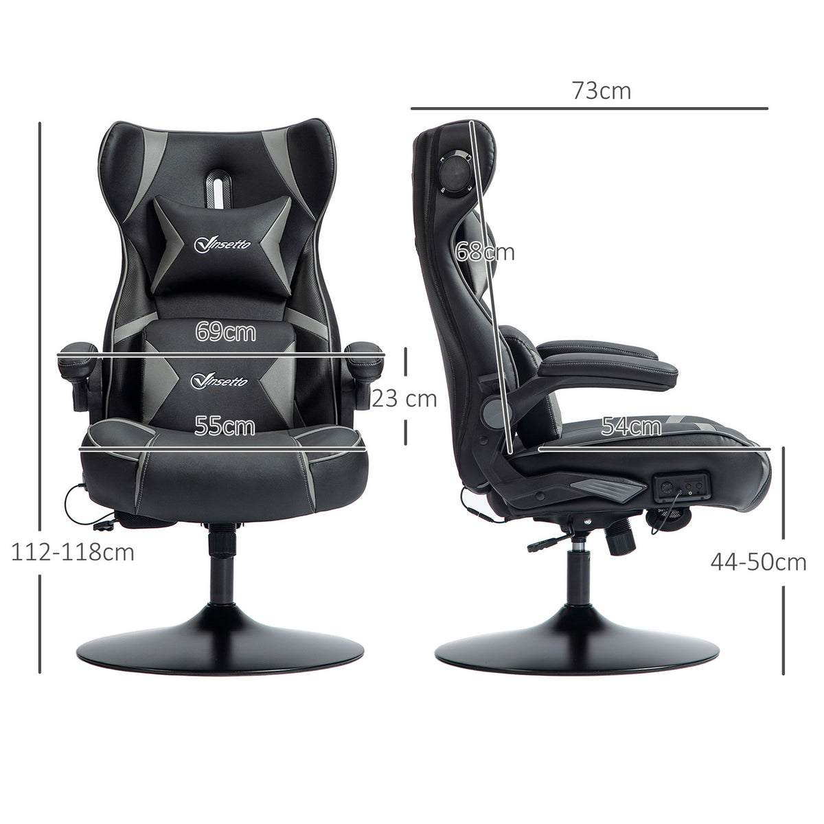 Gaming chair with rocker and leg function, ergonomic computer chair, height-adjustable, rotating desk chair with speaker, load capacity up to 120 kg, black + gray