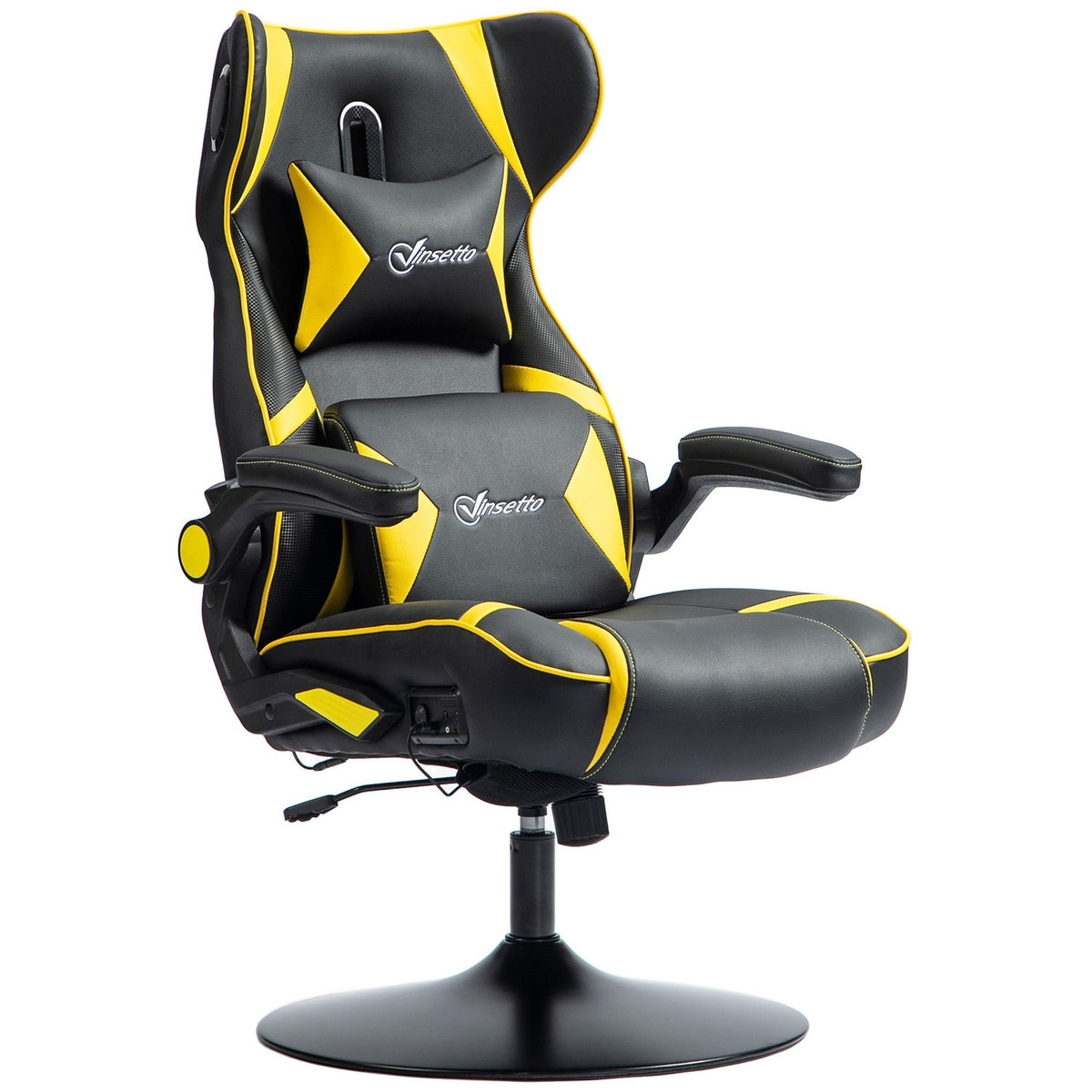 Gaming chair with rocker and leg function, ergonomic computer chair, height-adjustable, rotating desk chair with speaker, load capacity up to 120 kg, black + yellow