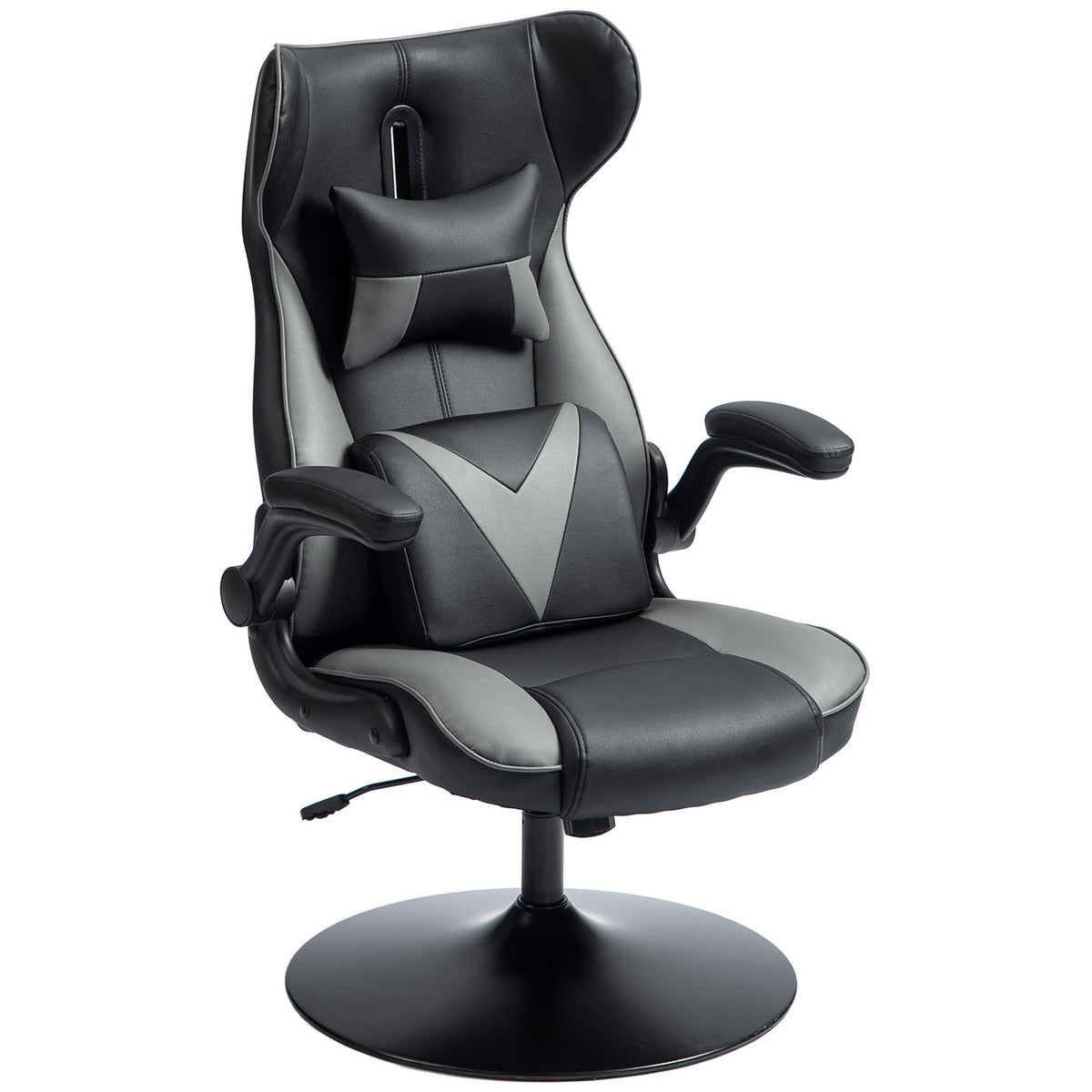 Gaming chair with rocker function, ergonomic computer chair, height-adjustable office chair, rotating desk chair with head and lumbar cushion, load capacity up to 120 kg, black + gray