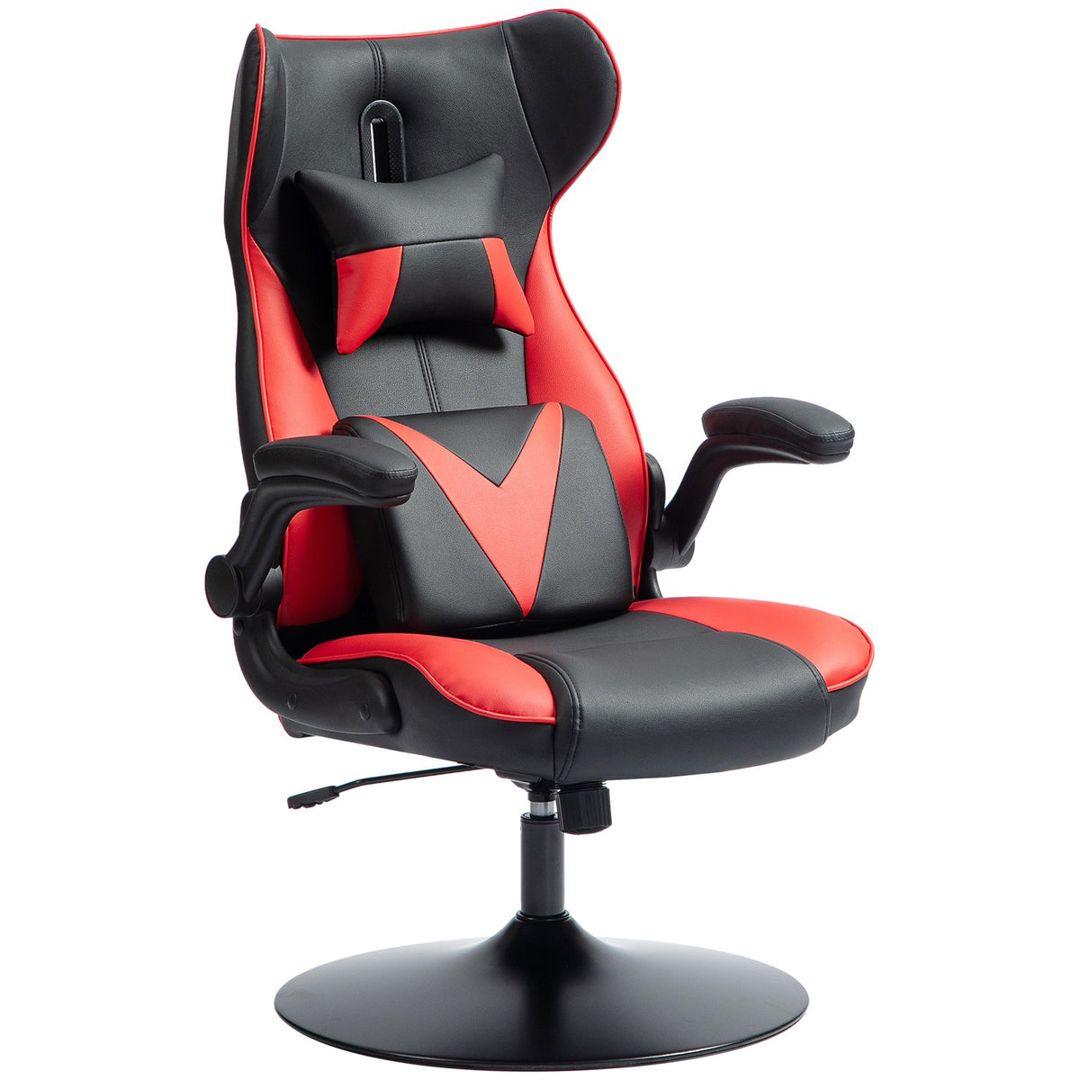 Gaming chair with rocker function, ergonomic computer chair, height-adjustable office chair, rotating desk chair with head and lumbar cushion, load capacity up to 120 kg, black + red