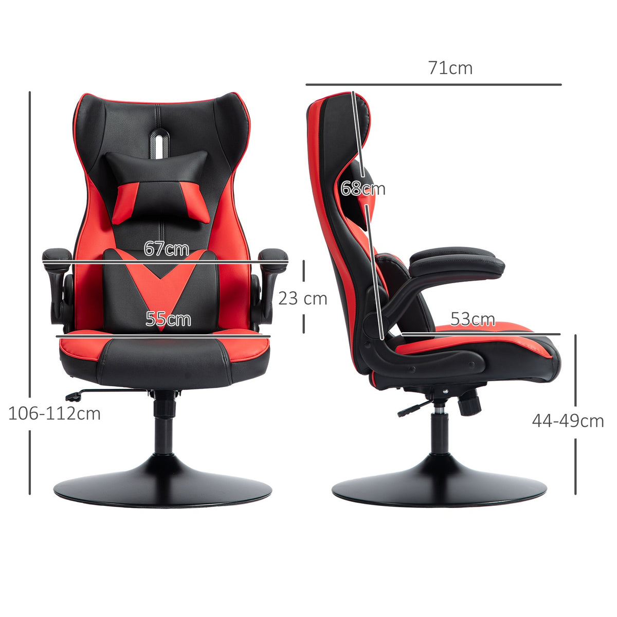 Gaming chair with rocker function, ergonomic computer chair, height-adjustable office chair, rotating desk chair with head and lumbar cushion, load capacity up to 120 kg, black + red