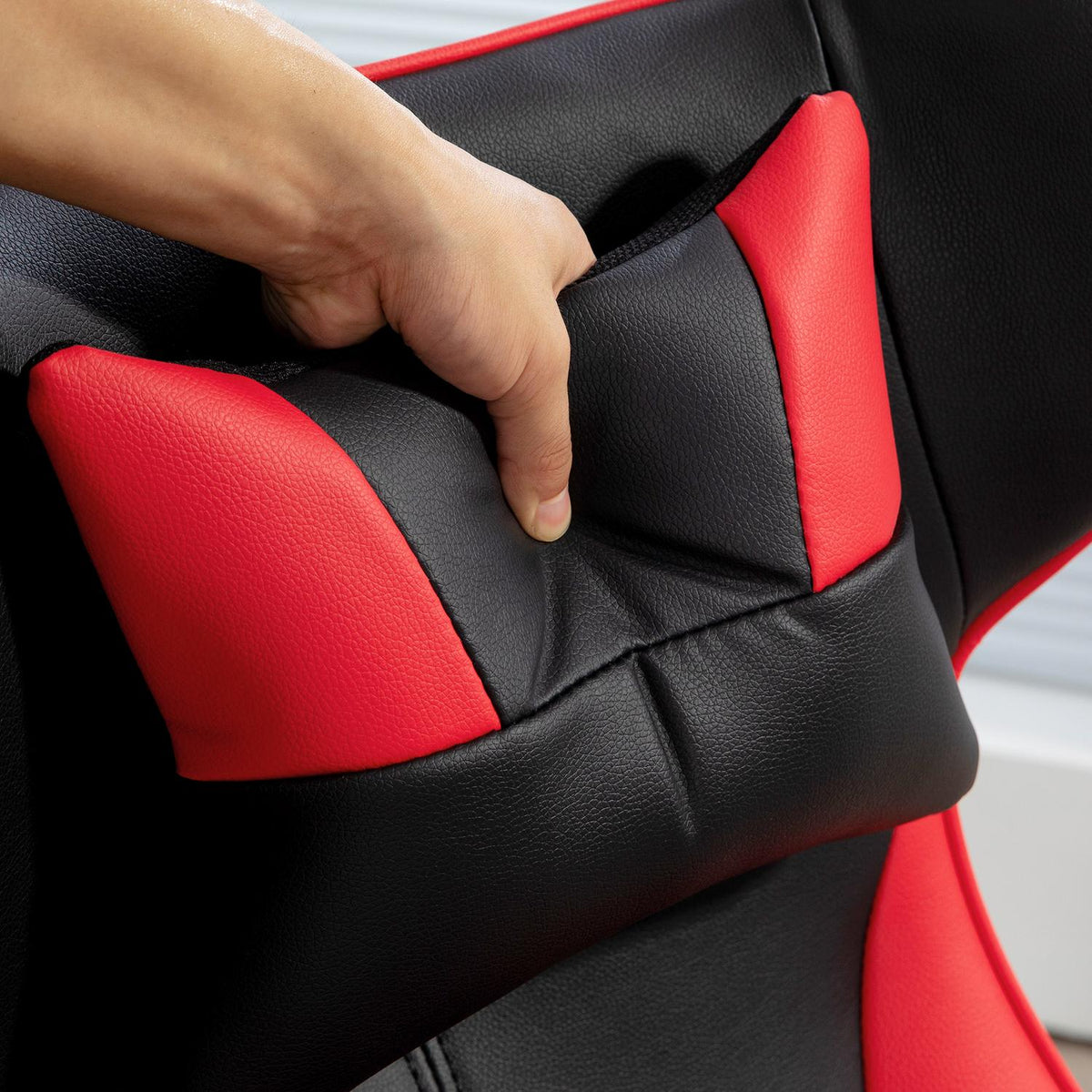 Gaming chair with rocker function, ergonomic computer chair, height-adjustable office chair, rotating desk chair with head and lumbar cushion, load capacity up to 120 kg, black + red