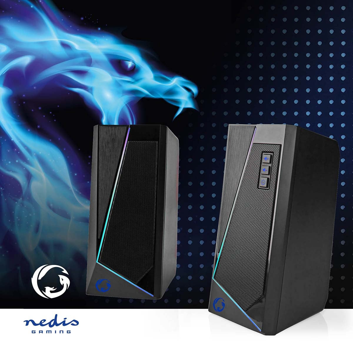 Gaming speakers | Speaker channels: 2.0 | USB Power | 3.5 mm Male | 18 W| LEDs | Volume control