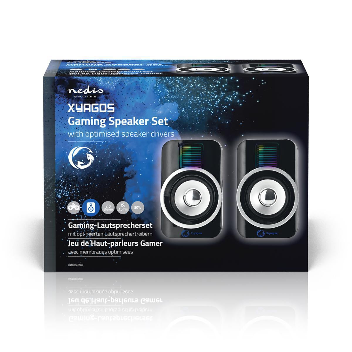 Gaming speakers | Speaker channels: 2.0 | USB Power | 3.5 mm Male | 30 W| RGB | Volume control