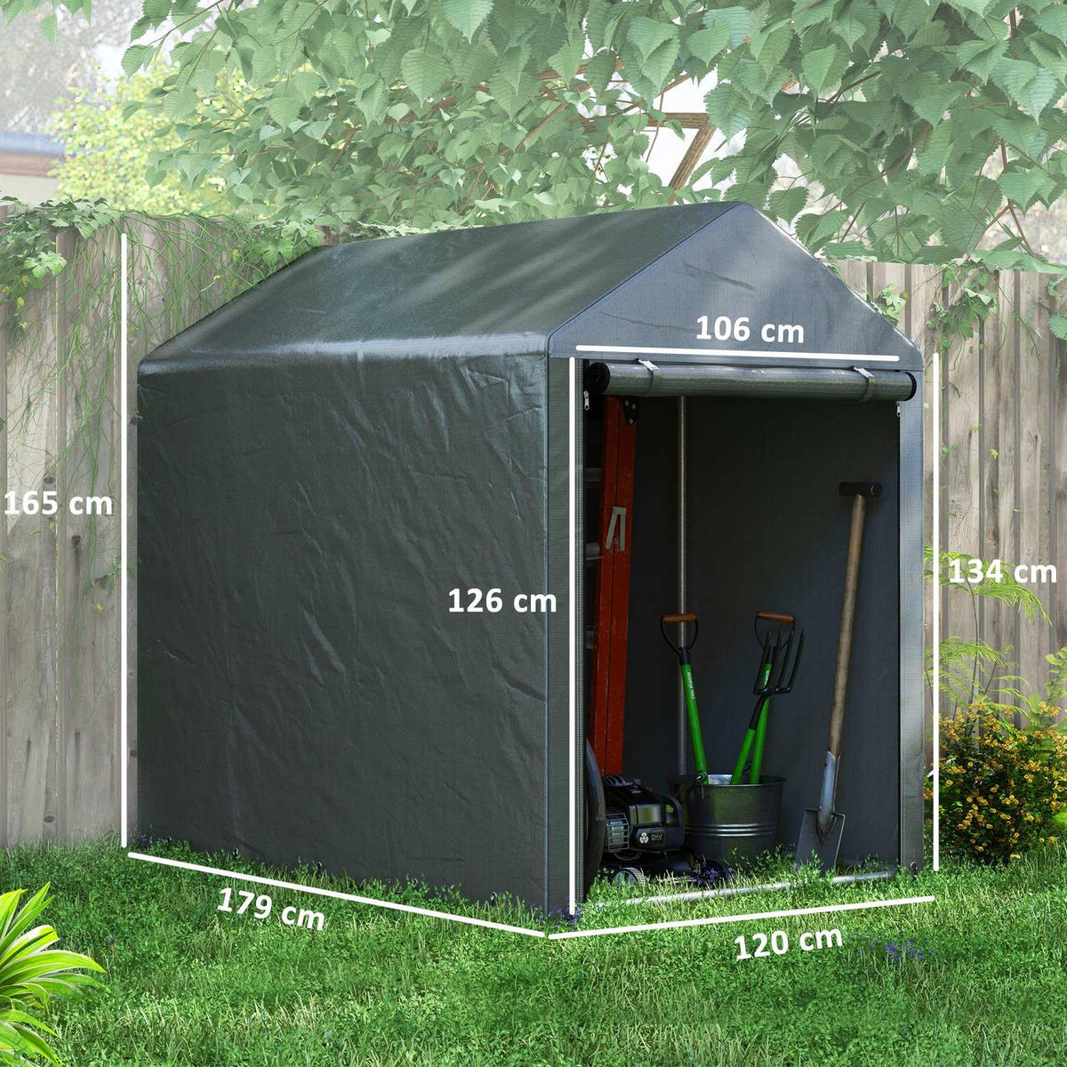 Garage Tent, 1.2 x 1.79 x 1.65 m Storage Tent with UV Protection, Large Zip Door, Waterproof Foil Garage for Garden Tools, Steel