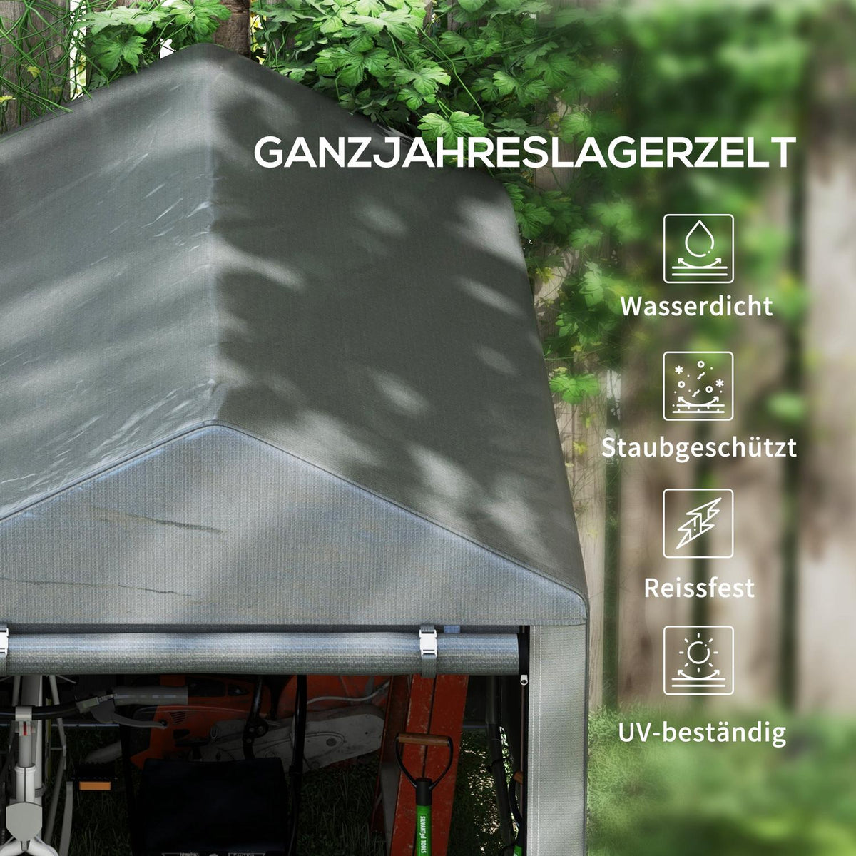 Garage Tent, 1.2 x 1.79 x 1.65 m Storage Tent with UV Protection, Large Zip Door, Waterproof Foil Garage for Garden Tools, Steel