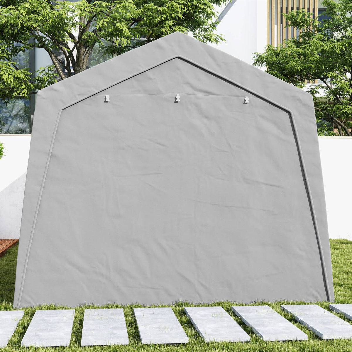 Garage Tent, Waterproof Tent Garage with Doors, Windows, Anti-Dust Bicycle Cover, Tool Shed, Tool Tent Shed for Outdoor, Patio, Garden, Approx. 300 x 600 x 250 cm, Light Gray