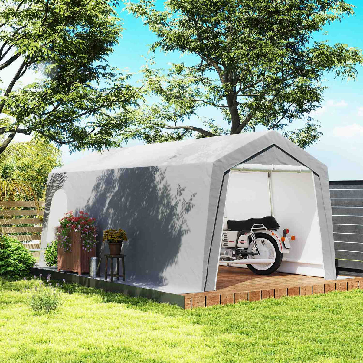 Garage Tent, Waterproof Tent Garage with Doors, Windows, Anti-Dust Bicycle Cover, Tool Shed, Tool Tent Shed for Outdoor, Patio, Garden, Approx. 300 x 600 x 250 cm, Light Gray