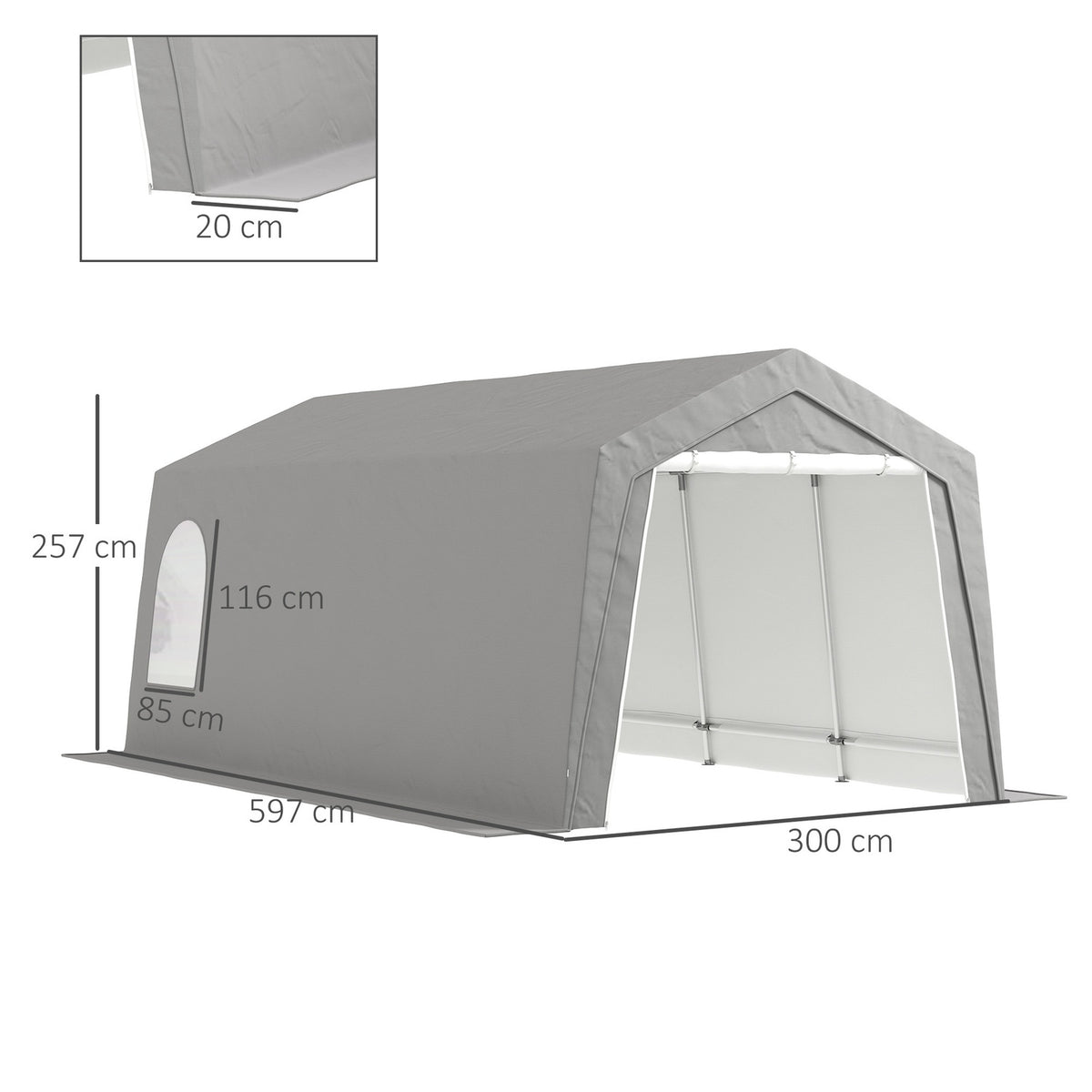 Garage Tent, Waterproof Tent Garage with Doors, Windows, Anti-Dust Bicycle Cover, Tool Shed, Tool Tent Shed for Outdoor, Patio, Garden, Approx. 300 x 600 x 250 cm, Light Gray