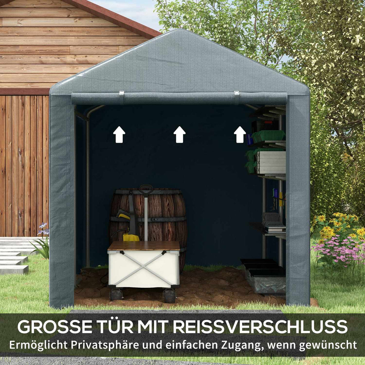 Garage tent, 1.6 x 2.18 x 1.72 m storage tent with UV protection, zip door, water-repellent film garage for garden tools