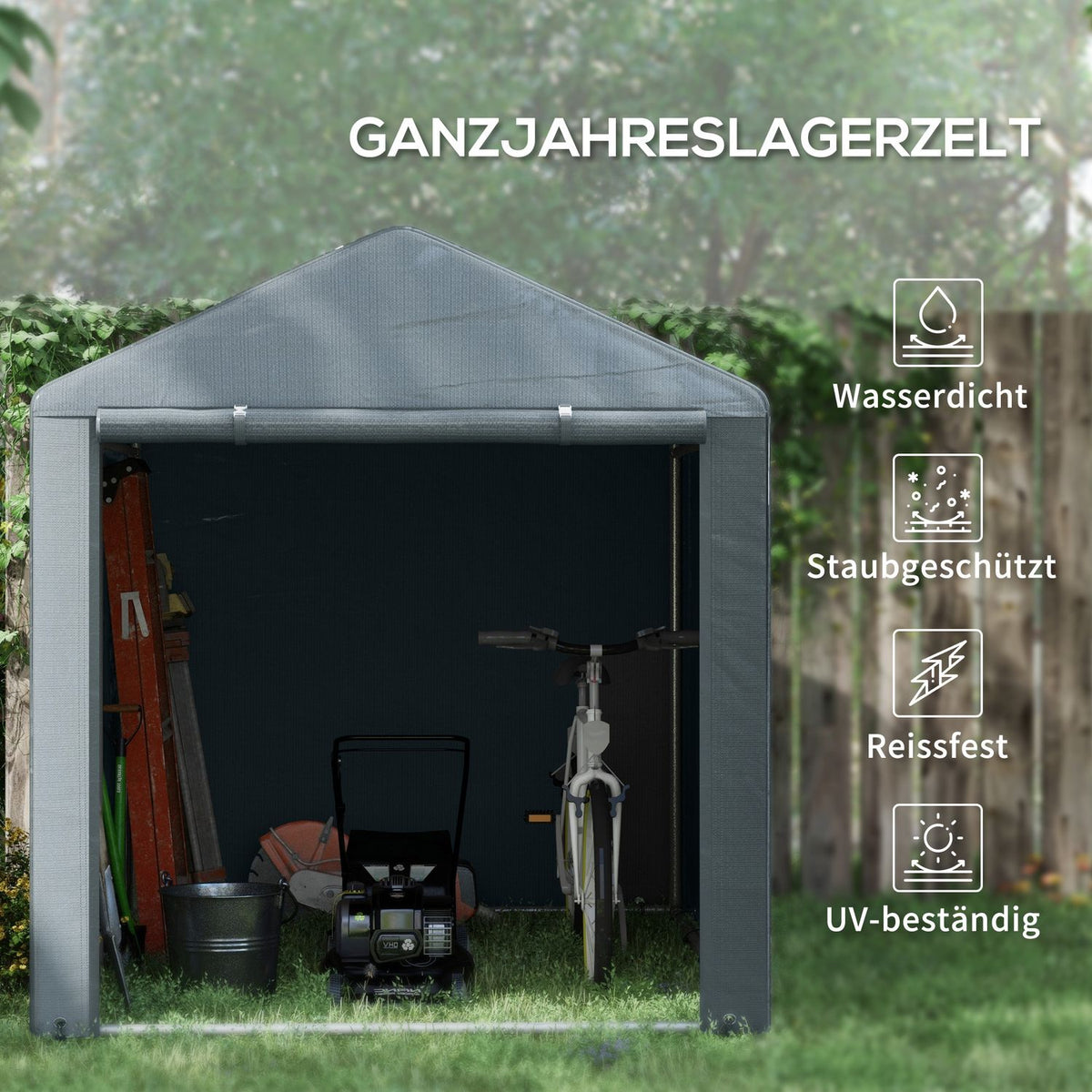 Garage tent, 1.6 x 2.18 x 1.72 m storage tent with UV protection, zip door, water-repellent film garage for garden tools