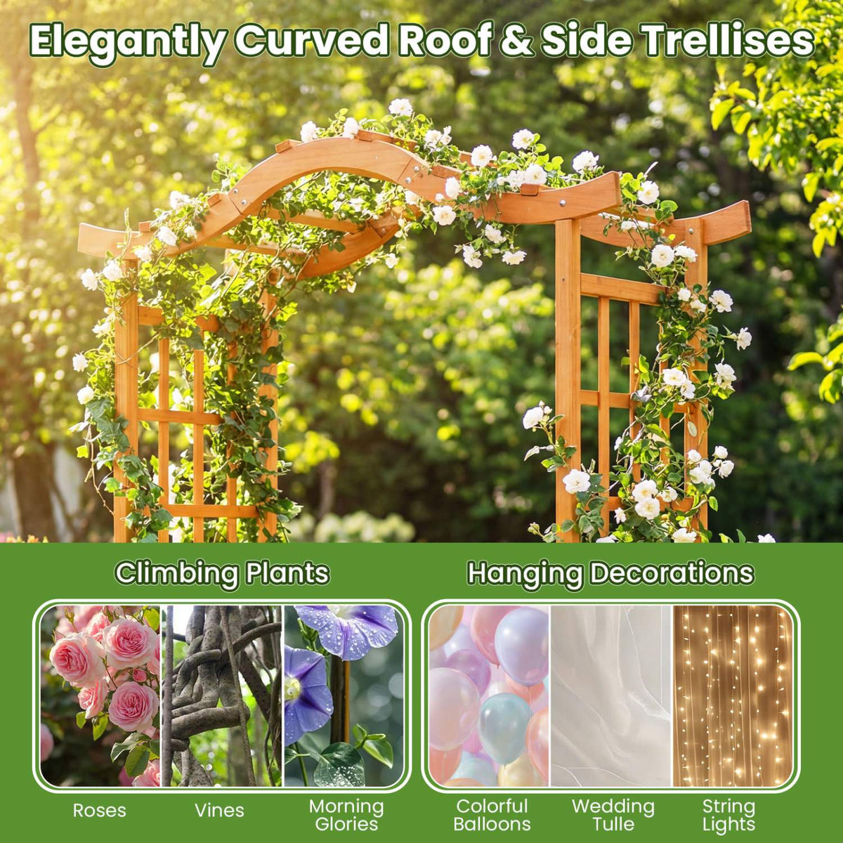Garden Arbor With Gate, 2 Planter Boxes, Fir Wood