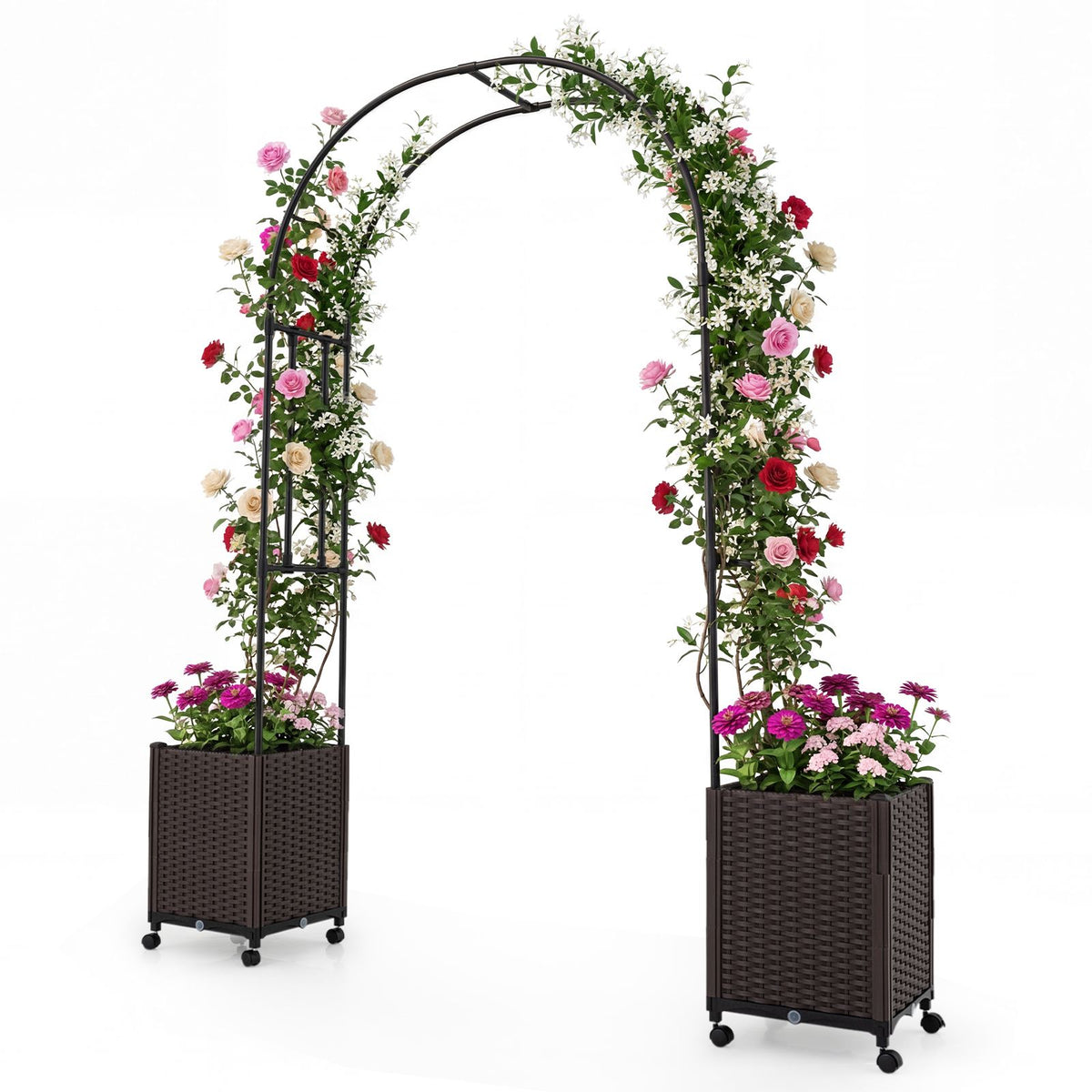 Garden Arch Trellis with 2 Self-Watering Planter Boxes