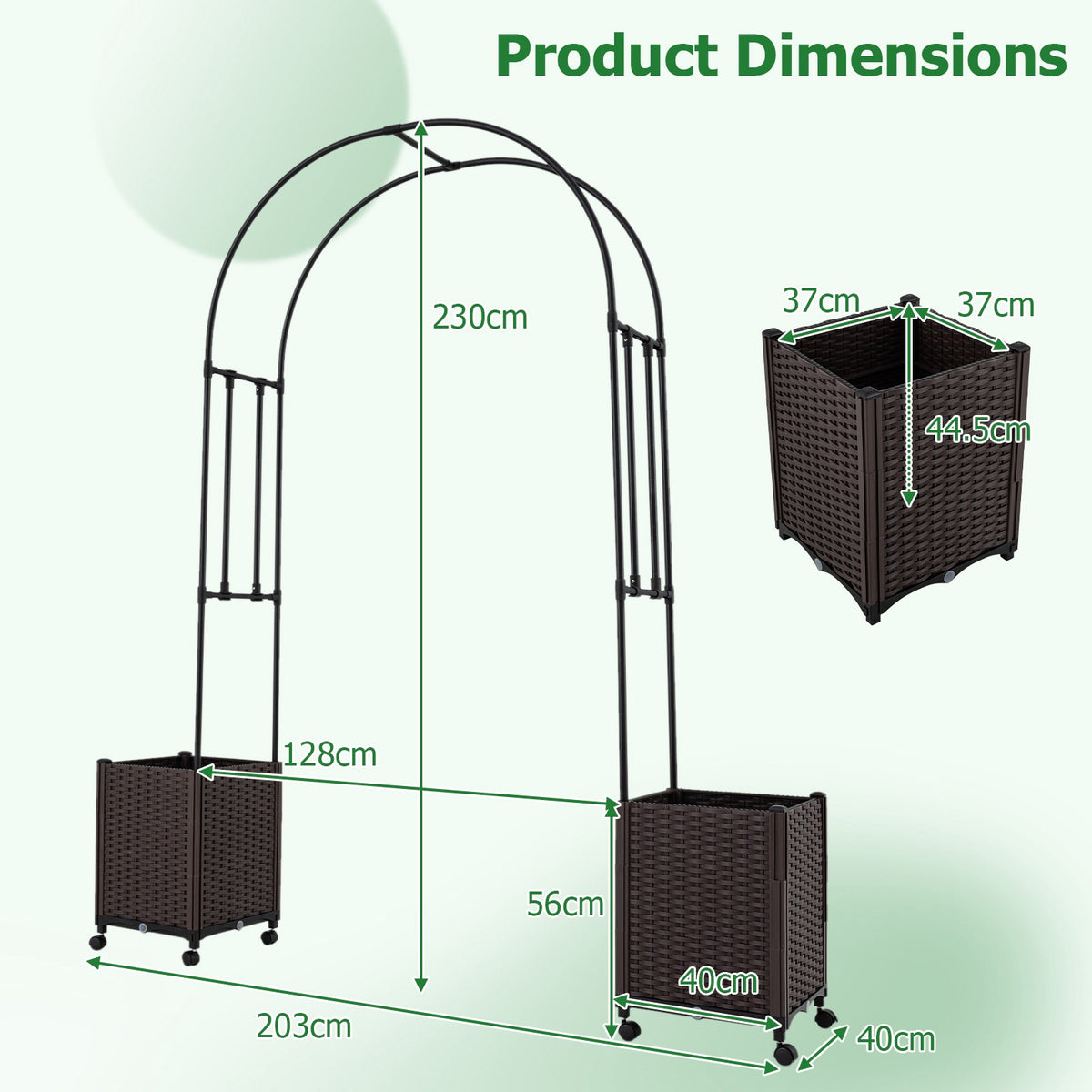 Garden Arch Trellis with 2 Self-Watering Planter Boxes