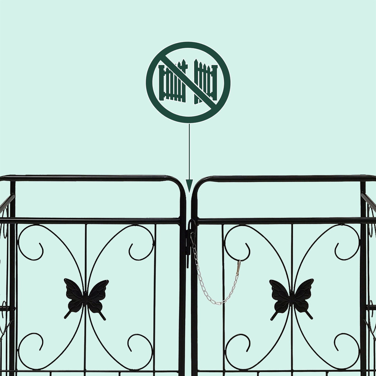 Garden Arch with Gate and Planters, Metal Trellis