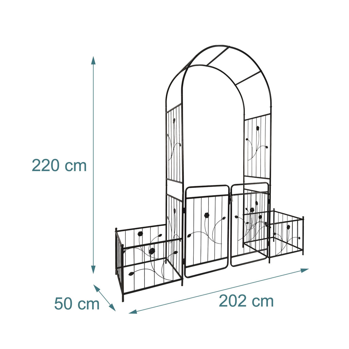 Garden Arch with Gate and Planters – Weatherproof Metal