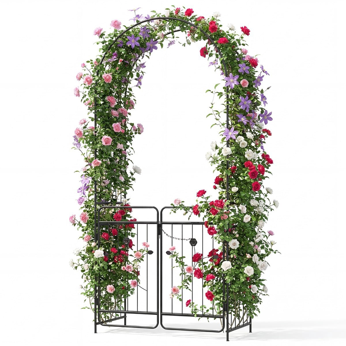 Garden Arch with Lockable Gate, Metal Trellis, Black
