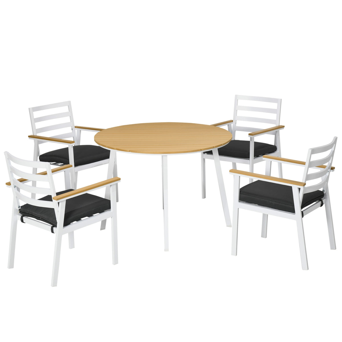 Garden Balcony Seating Group For 4 People, 1 Table, 4 Chairs, Weatherproof, 105 Cm X 105 Cm X 74 Cm, Brown + White + Gray