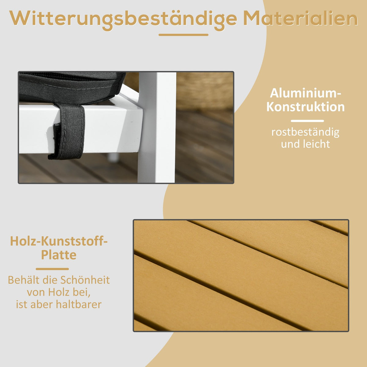 Garden Balcony Seating Group For 4 People, 1 Table, 4 Chairs, Weatherproof, 105 Cm X 105 Cm X 74 Cm, Brown + White + Gray