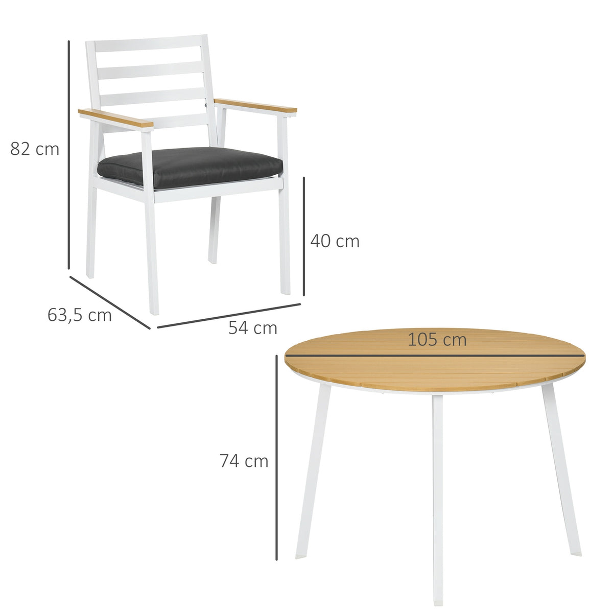 Garden Balcony Seating Group For 4 People, 1 Table, 4 Chairs, Weatherproof, 105 Cm X 105 Cm X 74 Cm, Brown + White + Gray
