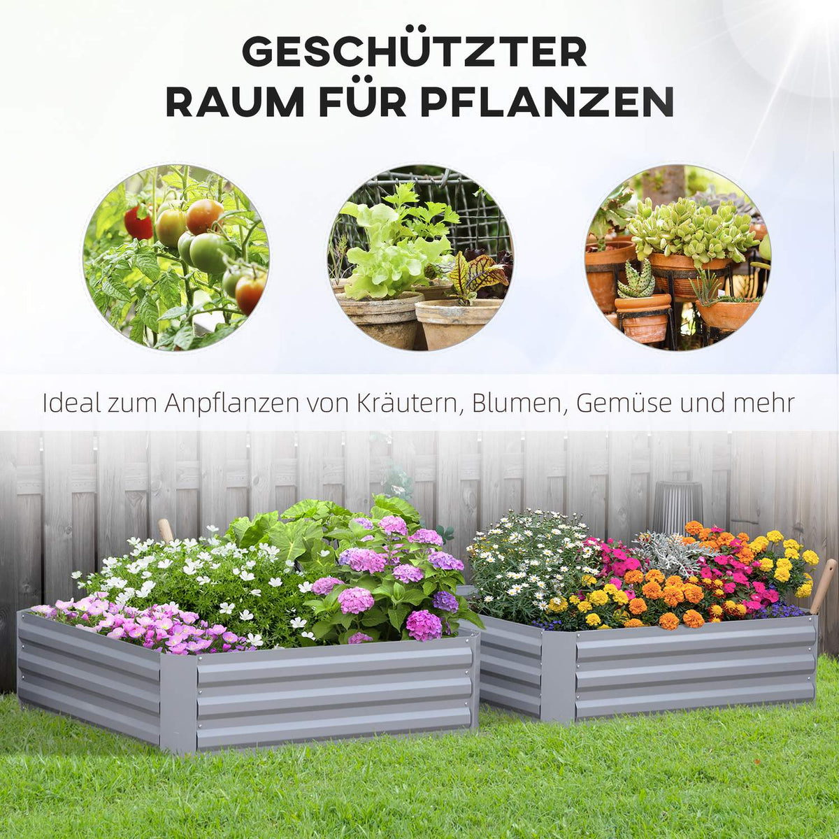 Garden Bed & Planter Box In Gray, Galvanized Steel, 100X100X30Cm