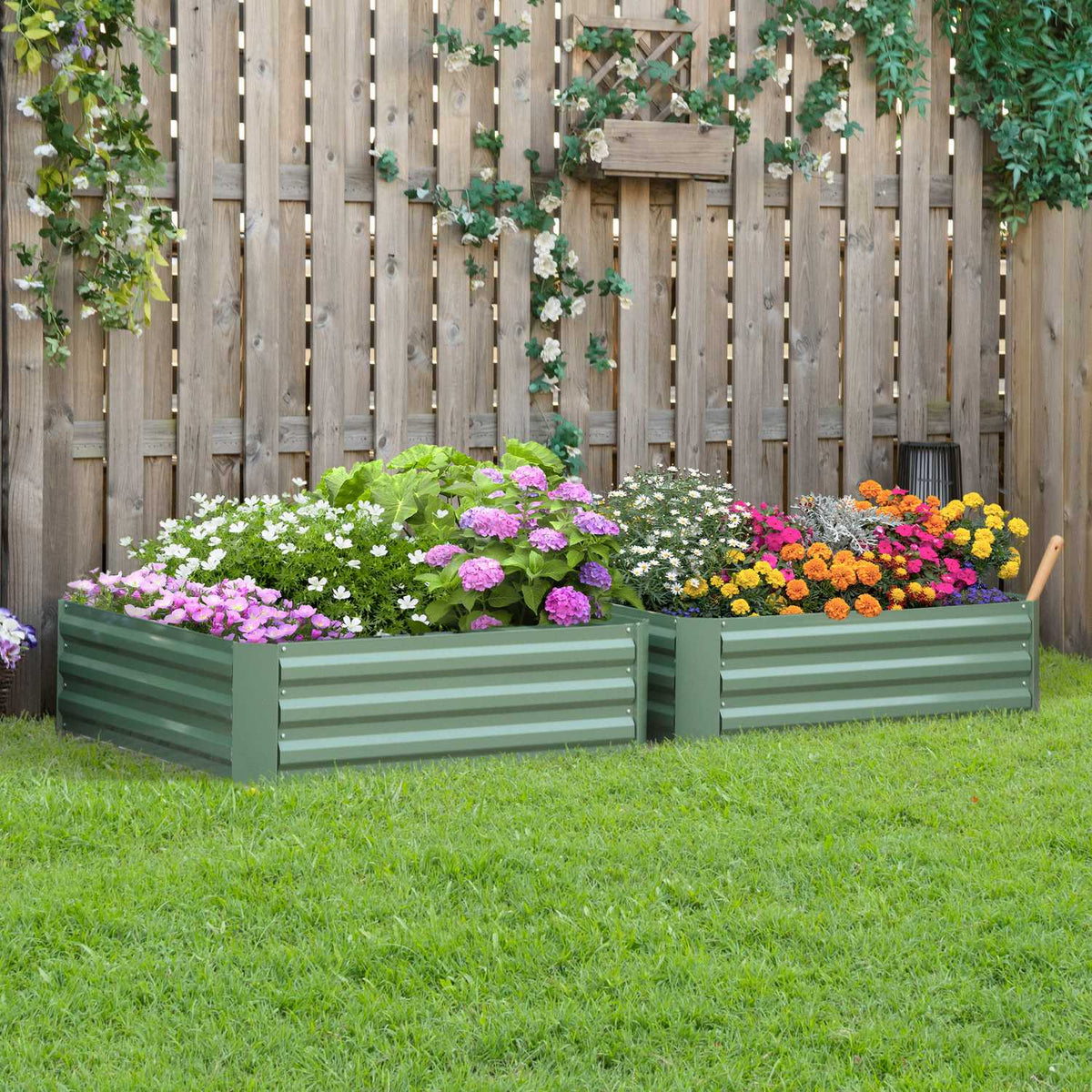 Garden Bed & Planter Box In Green, Galvanized Steel, 100X100X30Cm