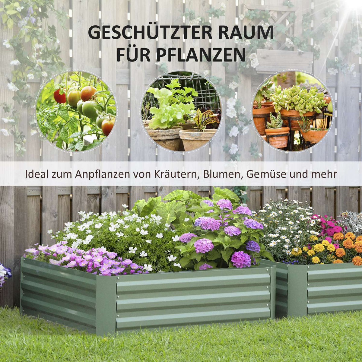 Garden Bed & Planter Box In Green, Galvanized Steel, 100X100X30Cm