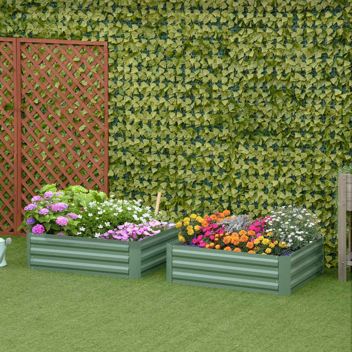 Garden Bed & Planter Box In Green, Galvanized Steel, 100X100X30Cm
