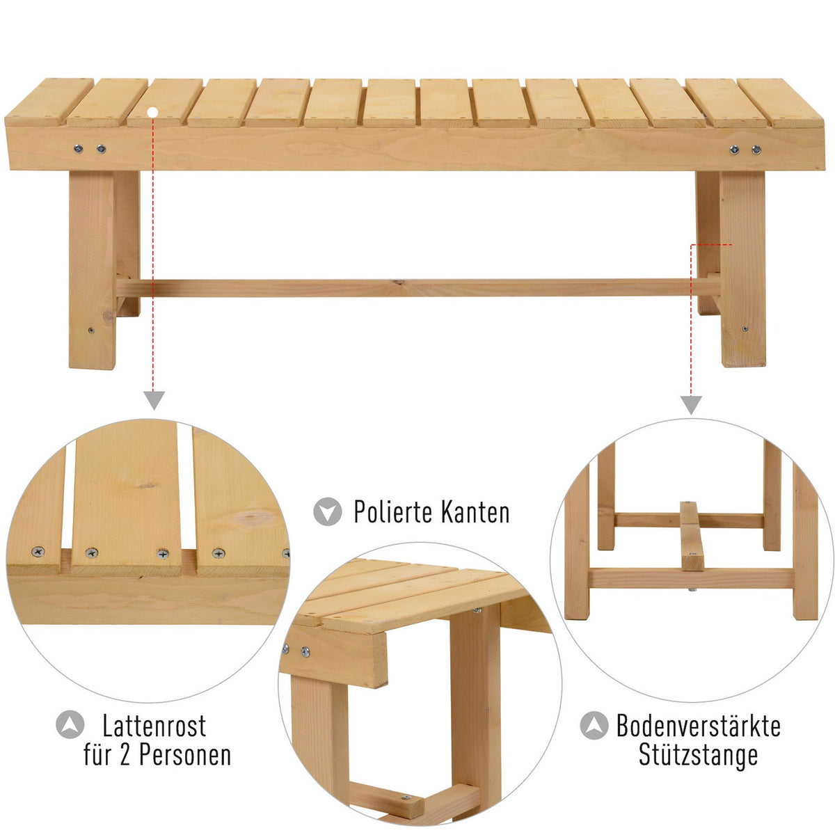 Garden Bench 2-Seater Bench Made Of Solid Wood, Rustic Garden Furniture, Natural, 110X38X35Cm