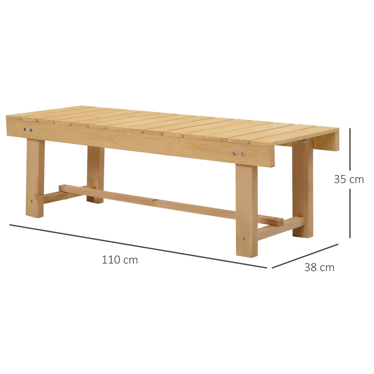Garden Bench 2-Seater Bench Made Of Solid Wood, Rustic Garden Furniture, Natural, 110X38X35Cm