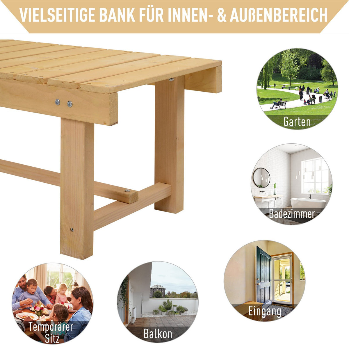 Garden Bench 2-Seater Bench Made Of Solid Wood, Rustic Garden Furniture, Natural, 110X38X35Cm