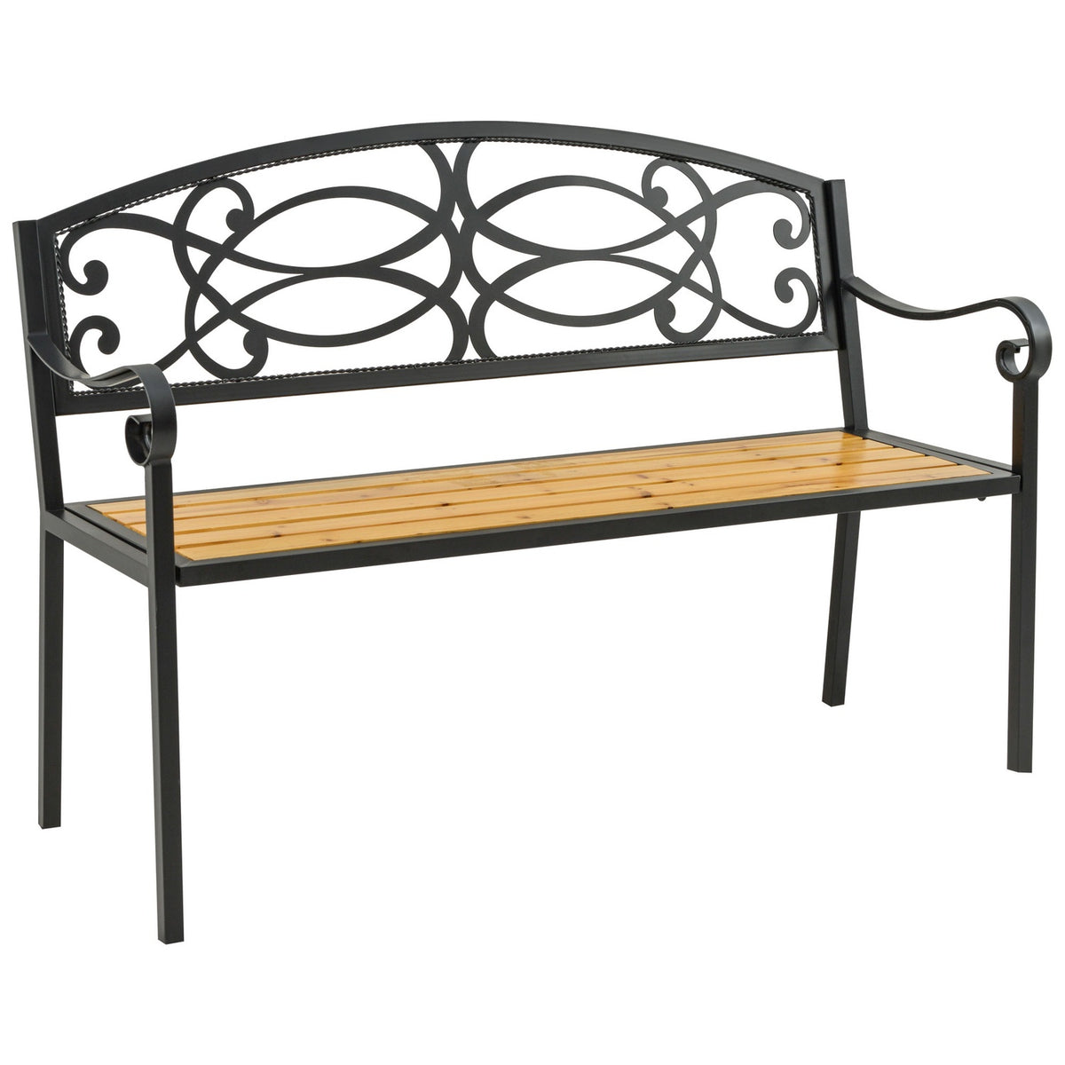 Garden Bench 2-Seater Bench Made Of Wood And Metal, Park Bench Up To 220 Kg, Patio Bench With Backrest, Solid Wood, 127X52X88Cm