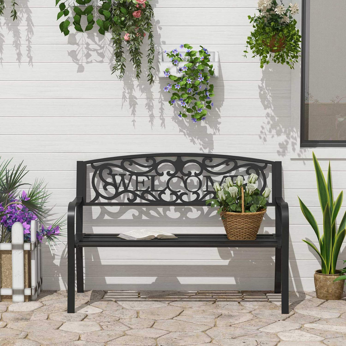 Garden Bench 2-Seater Bench Park Bench Metal Garden Furniture