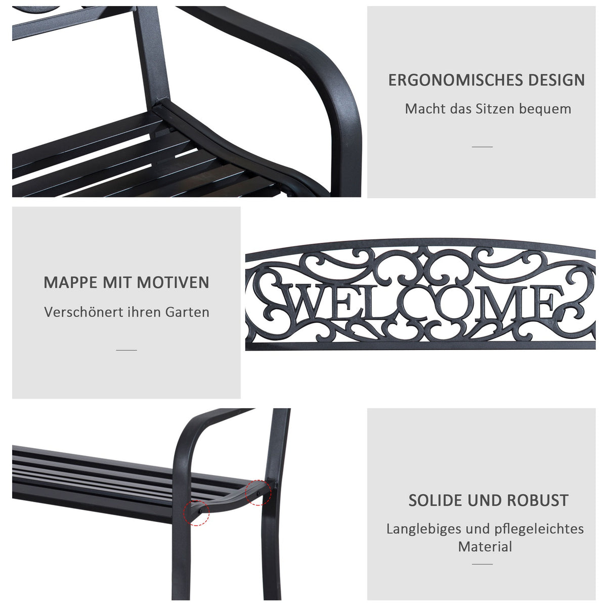 Garden Bench 2-Seater Bench Park Bench Metal Garden Furniture