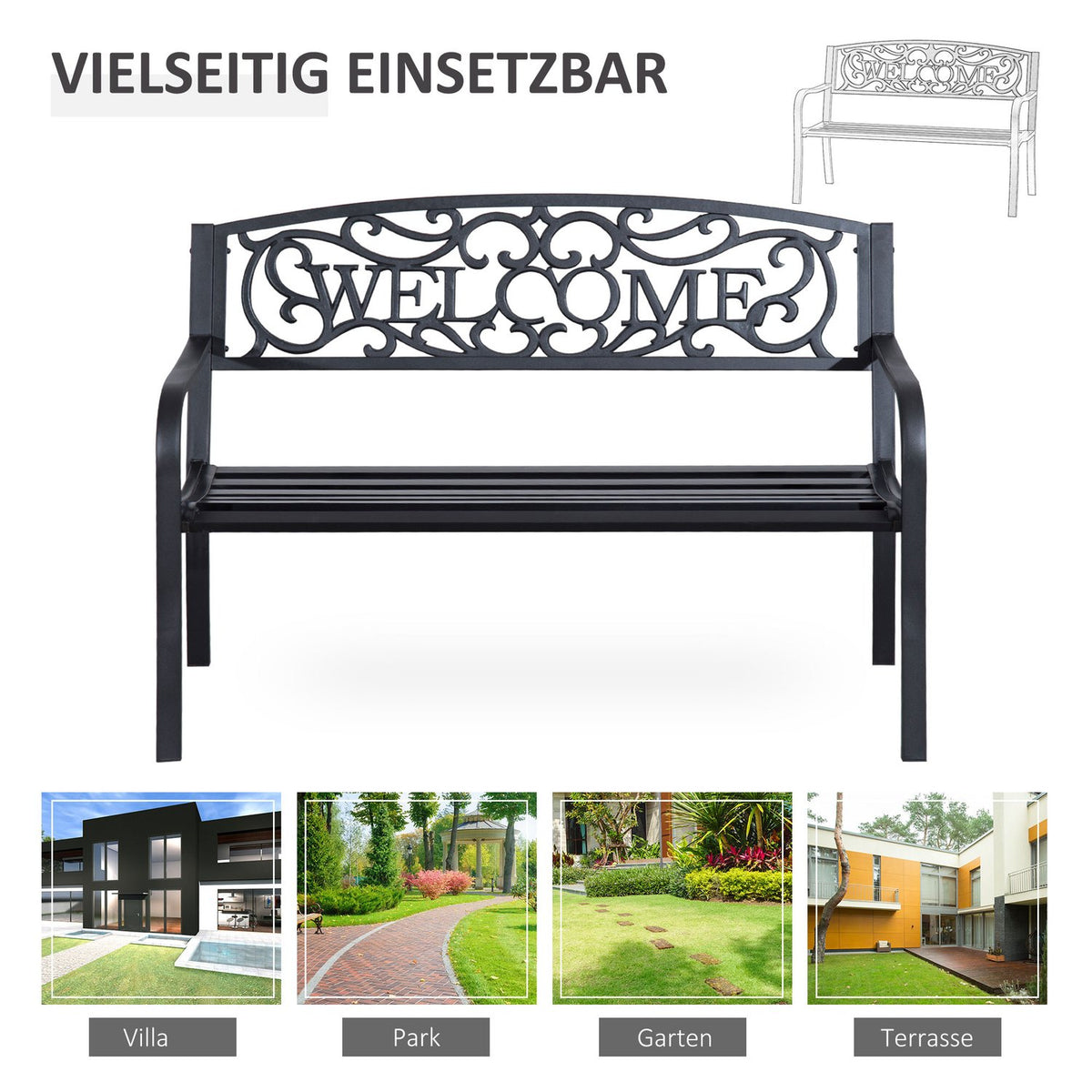 Garden Bench 2-Seater Bench Park Bench Metal Garden Furniture