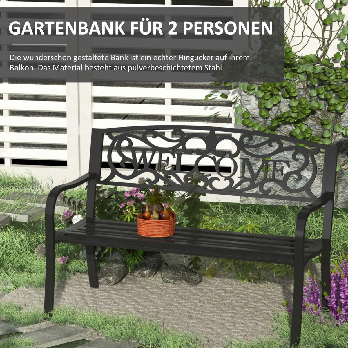 Garden Bench 2-Seater Bench Park Bench Metal Garden Furniture
