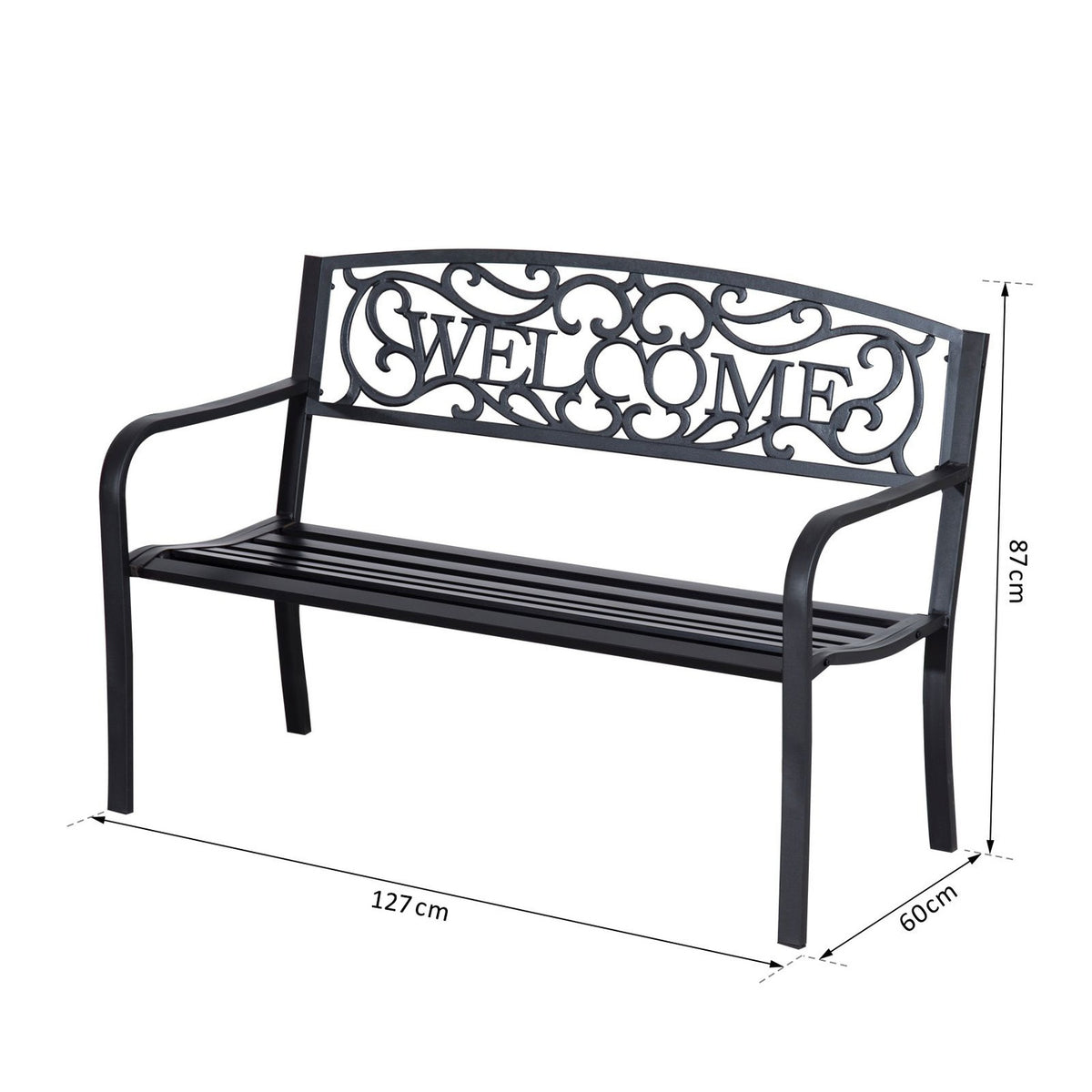 Garden Bench 2-Seater Bench Park Bench Metal Garden Furniture
