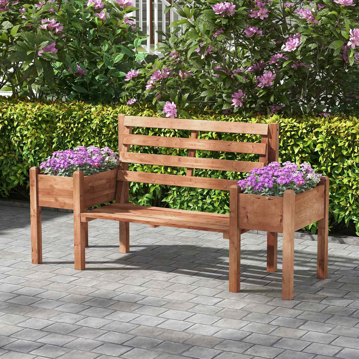 Garden Bench, 2-Seater Bench, Wooden Bench, Balcony Bench With Flower Box, For Garden, Terrace, Load Capacity Up To 240 Kg